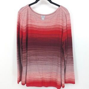 Chicos Sweater Womens XL Red Ombre Knit Long Sleeve Pullover Casual Mature Comfy